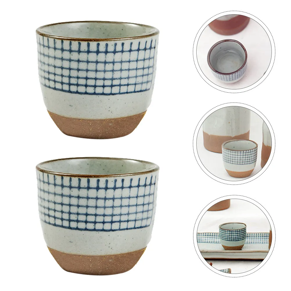 

2Pcs Japanese Style Ceramic Hand Painted Sake Cup Smooth Surface Safe for Party Home Use Chic Delicate Glazed Sake Container