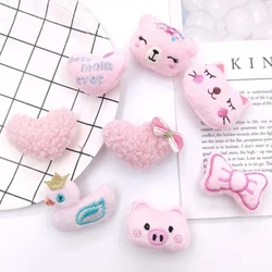 10Pcs/lot Cartoon Pink Series Plush Doll Patches DIY Cotton-filled Heart/Bow/Cat/Pig Accessories Headwear Clothing  Materials