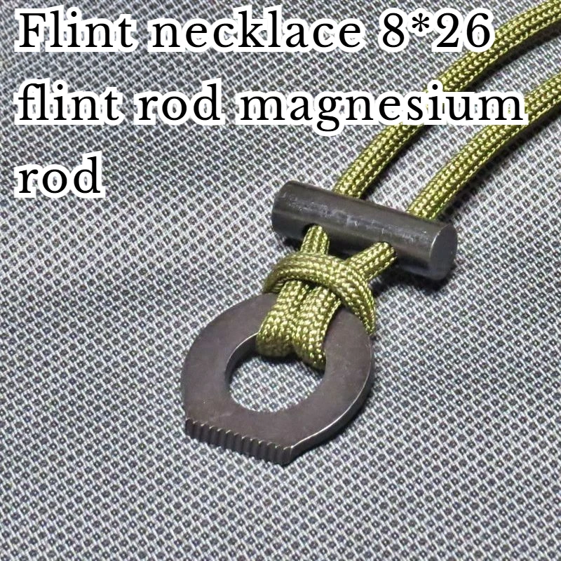 

Flint Necklace 8*26 Flint Stick Magnesium Stick Umbrella Rope with Manganese Steel Scraper Wilderness Survival EDC Tool