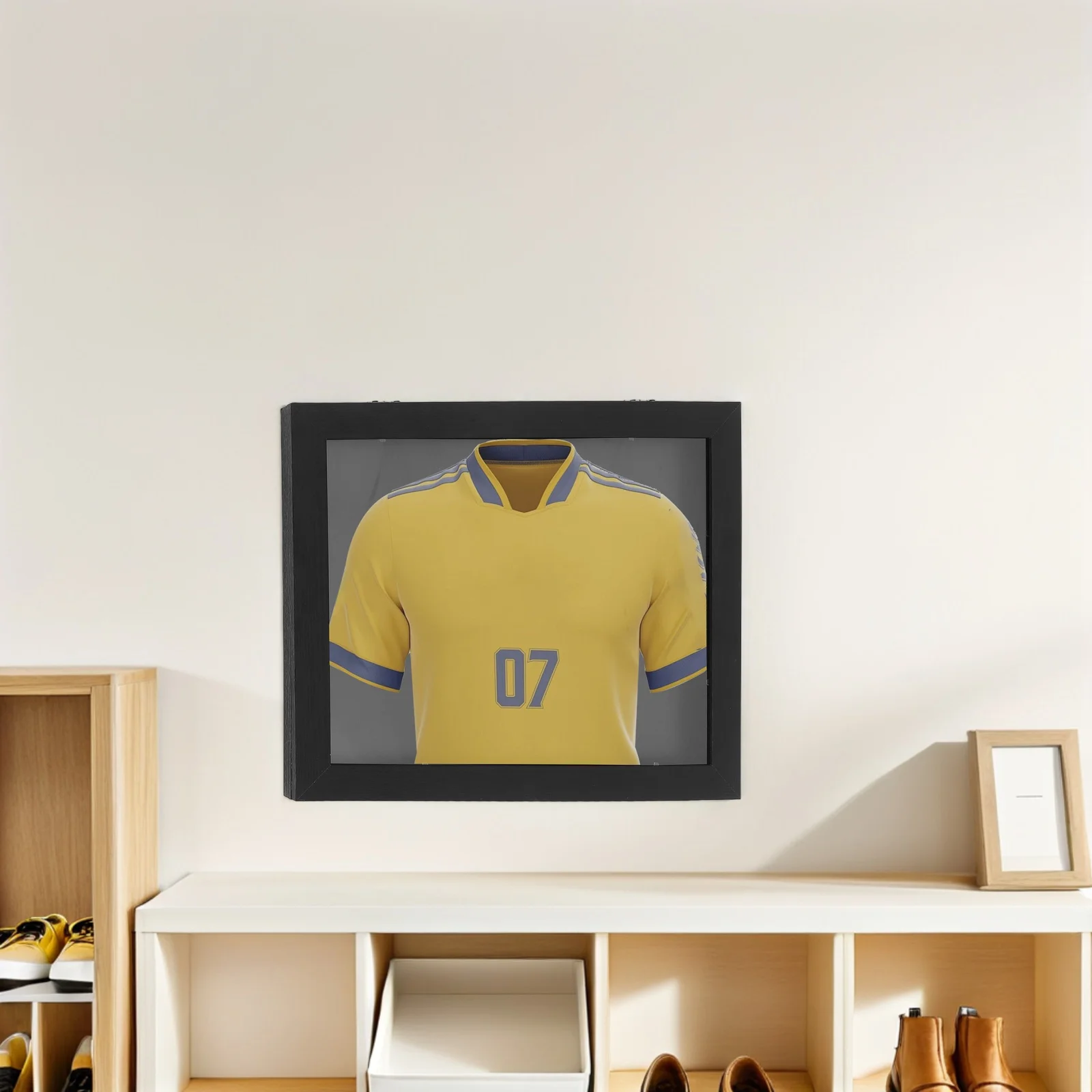 

Sports Jersey Frame Display Case Wooden Shadow Box for Football Shirts - T-Shirt Display Stand for Home Office Bedroom Wall