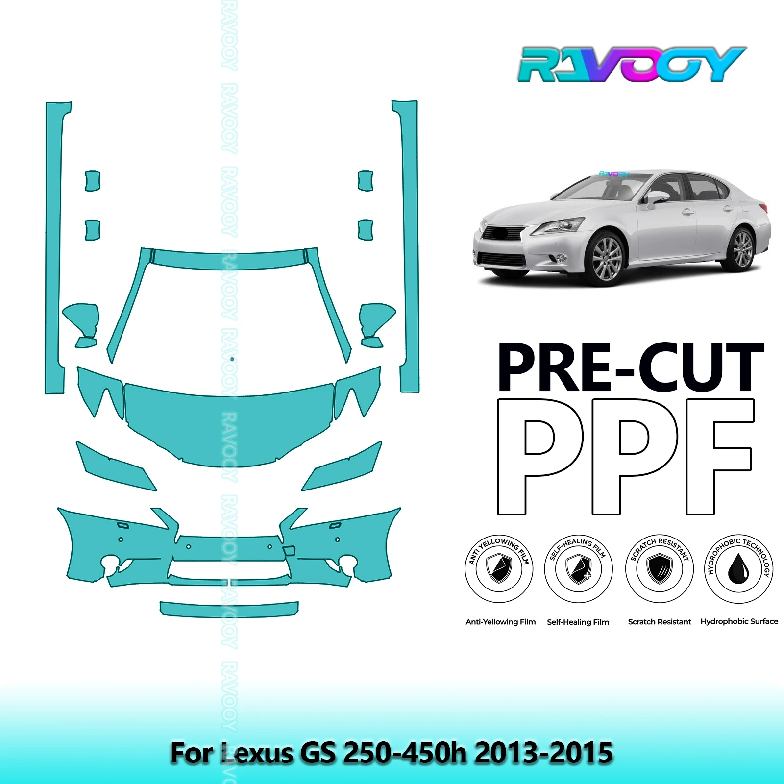

8.5Mil Precut Paint Protection Film PPF Clear Bra Front Kit+Rockers For Lexus GS 250-450h 2013-2015