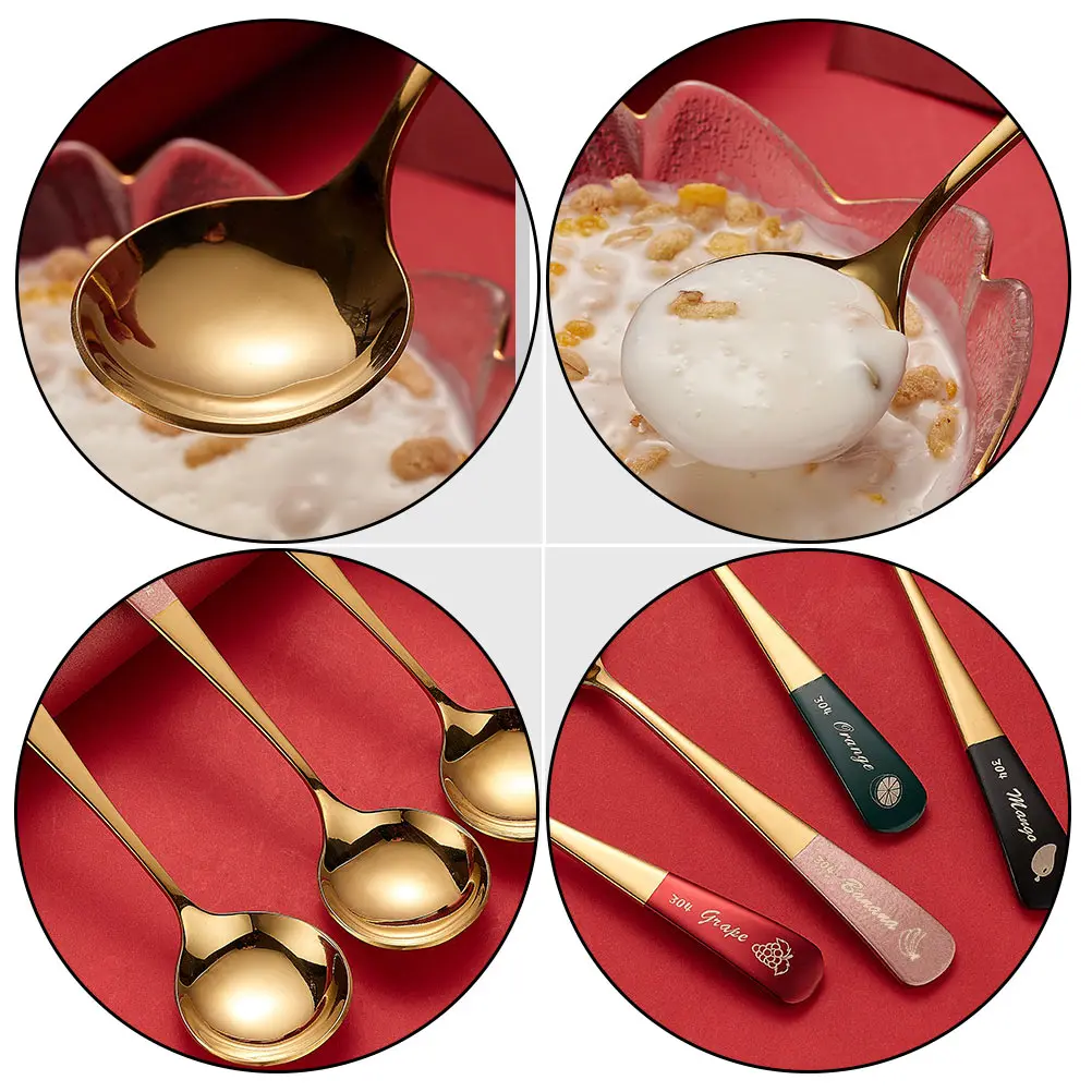 4 pezzi in acciaio inossidabile caffè dessert design creativo di frutta gelato cucina miscelazione condimenti tè cucchiaio a testa tonda cucchiaio per mescolare