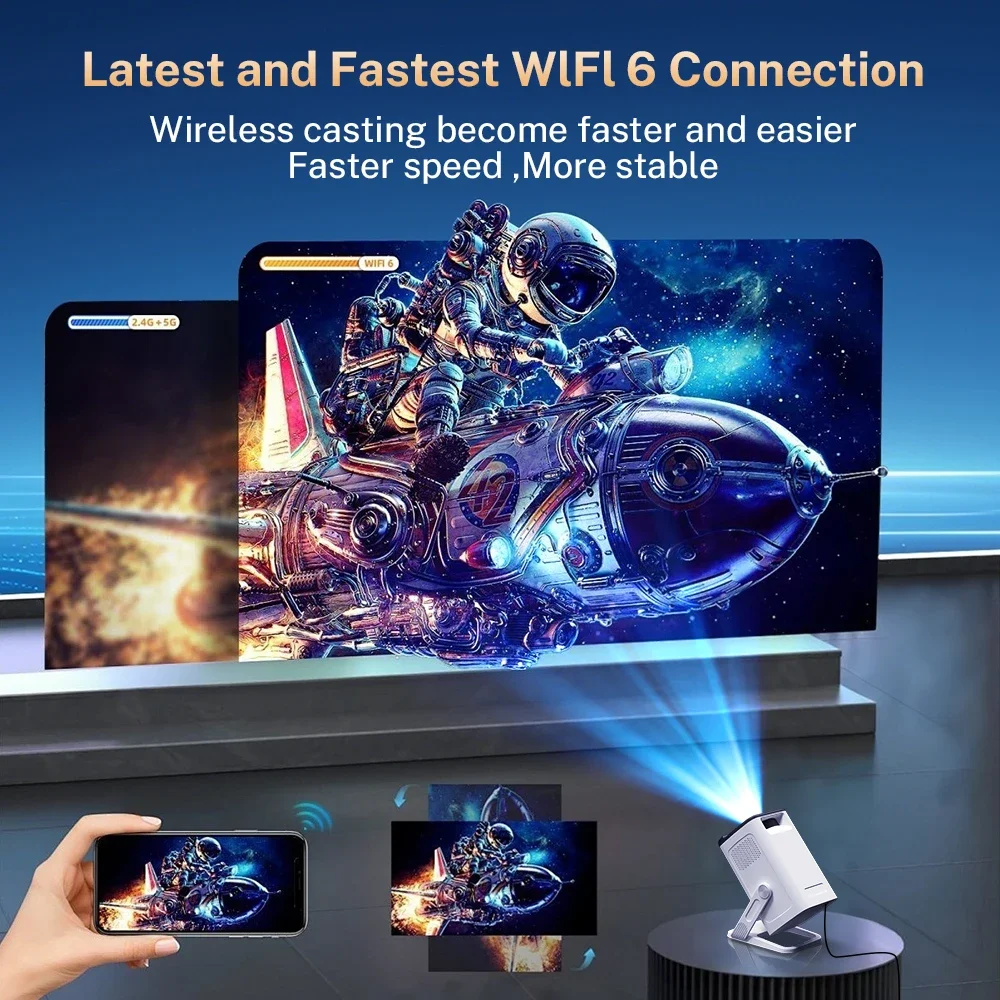 جهاز عرض LynCast صغير محمول 400ANSI WiFi6 BT5.4 بتركيز تلقائي أندرويد 11 جهاز عرض يدعم Full HD 4K سينما منزلية خارجية X1AQ
