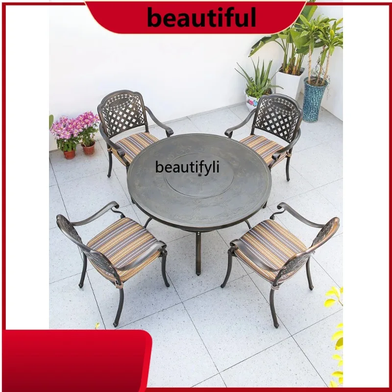 Outdoor Courtyard Table and Chair Garden Cast Aluminum Table Chair Five-Piece Set Home Leisure Barbecue Table