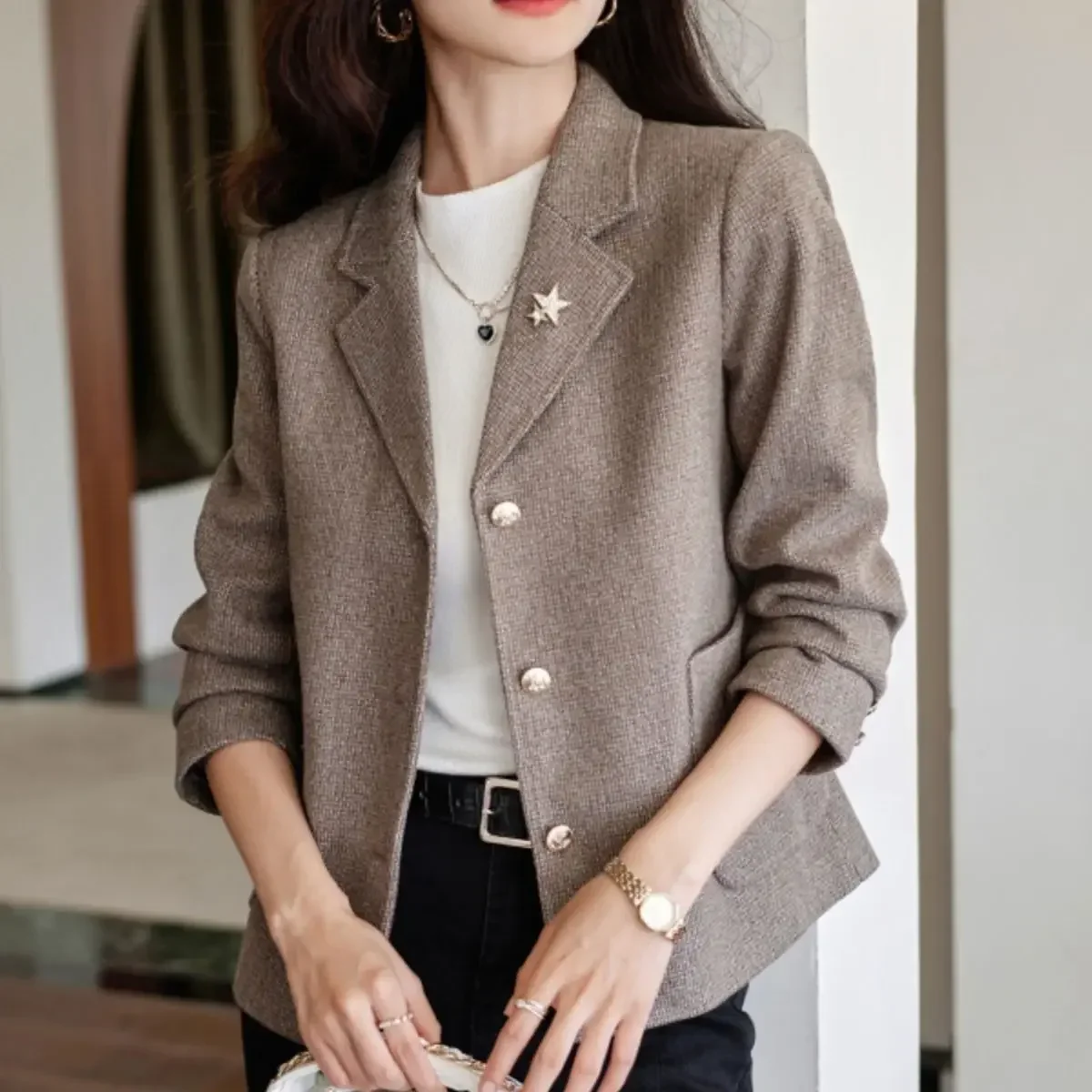 Women's Blazer Jackets Spring Autumn Short Deals New Products Female Coat Luxury 2025 Trend Outerwears Long Sleeve Korean Style