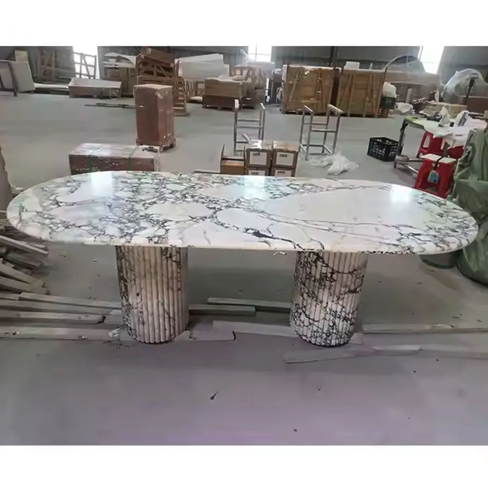 

Современный 10-местный обеденный стол, овальный, Calacatta, альта, мраморный обеденный стол, обеденный стол, каменная мебель, обеденный стол