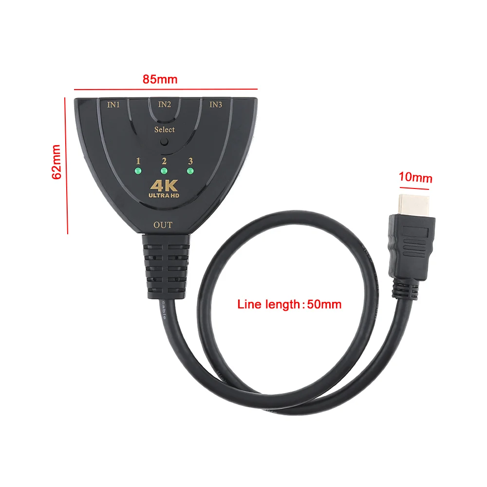 Mini amplificateur compatible HDMI 4K 2K 3 en 1 4 Ports sélecteur séparateur pour projecteur HDTV DVD PS3 PS4 multimédia