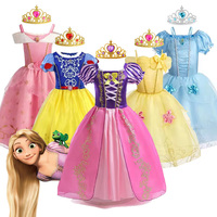 Disney Theme Princess Dress for Girls Cosplay Rapunzel Sofia Aurora Costume Halloween Carnival Kids Birthday Ball Gown Clothes