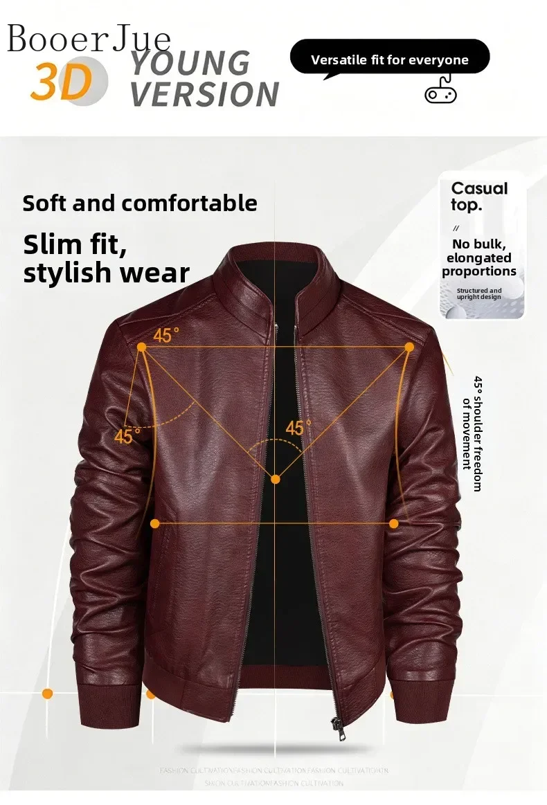 Herren Lederjacke Herbst Winter Kunstledermantel Koreanischer Stil Slim Fit Lässig Trendig Vielseitig Stilvolle Oberbekleidung für Männer 6XL – Detail 5