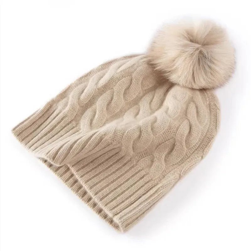 Neuer Winter-Wollhut 100% Wolle Gestrickte Warme Mütze mit Zopfmuster Kaschmirmütze für Kaltes Wetter – Detail 11