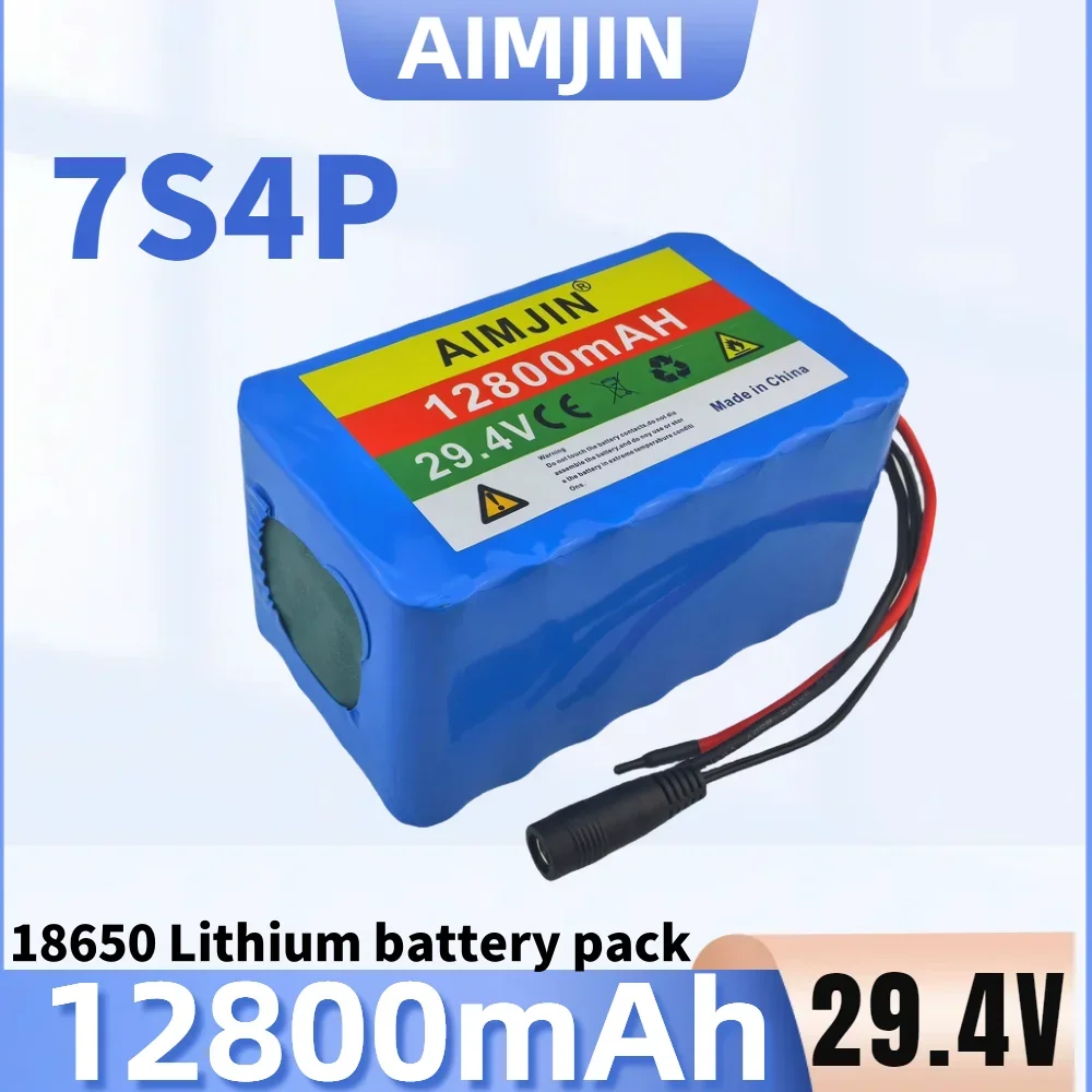 

7S4P 18650 battery 12.8Ah/12800mAh For electric bicycle 29.4V rechargeable lithium-ion battery pack+29.4V charger