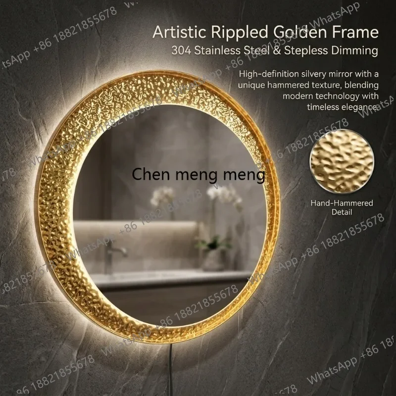 Modern simple light luxury gilt gold pattern round bathroom bathroom dresser wall mirror