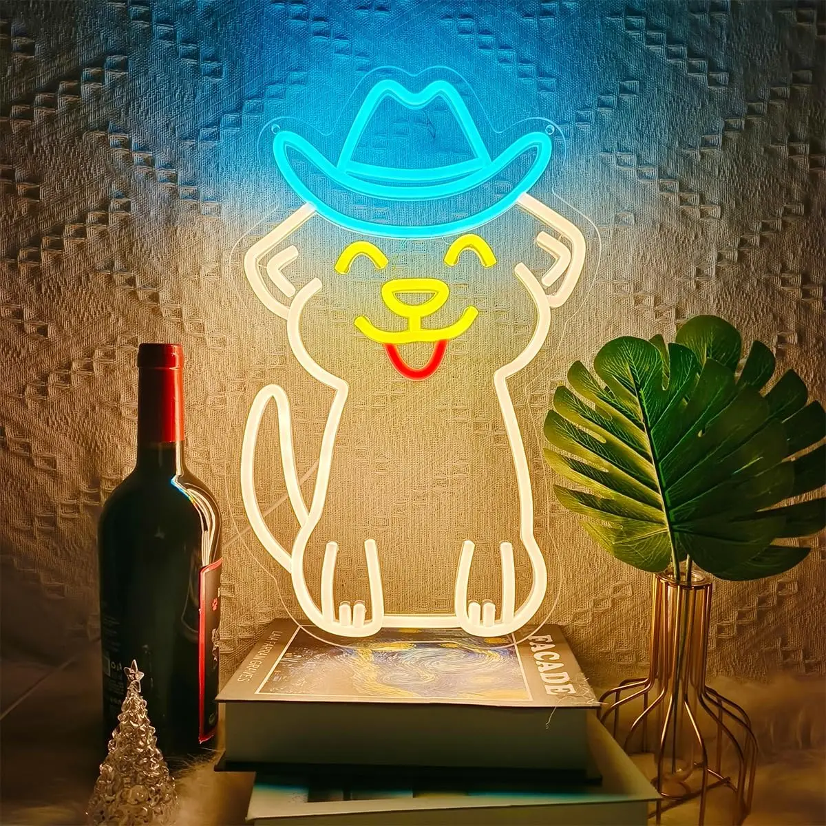 

Ковбойская шляпа Собака Неоновая вывеска с регулируемой яркостью Неоновые огни для красоты-бара Спальня Магазин Кафе Домашний декор комнаты для домашних животных Эстетика Рисуйте подарок на день рождения