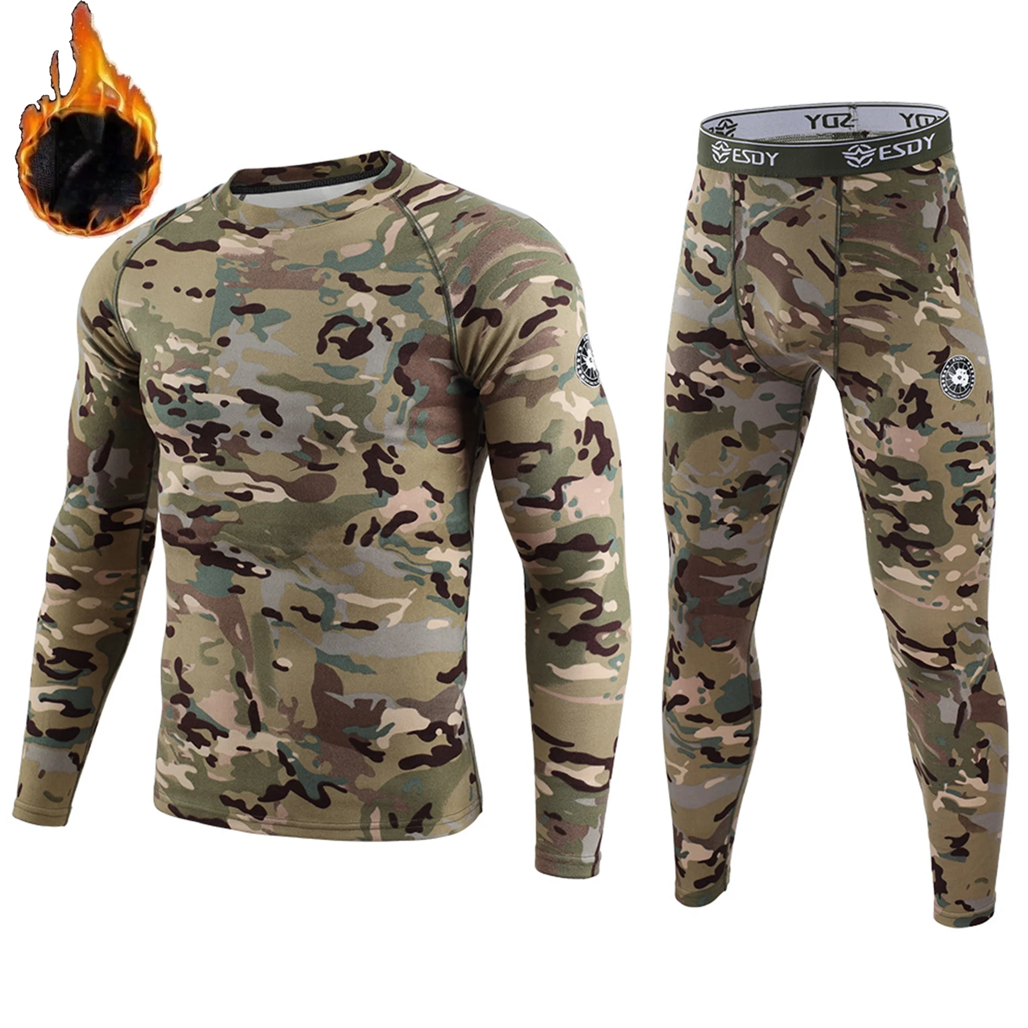 

Men's Camo Thermal Underwear Set Tactical Fleece Lined Base Layer Outdoor Hunting Sports Thermal Wear Thermal Sportswear Jogging