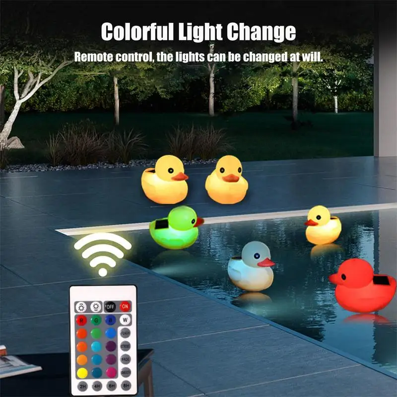 Solar Pool Lights Floating Yellow Duck With Remote Control Glowing Floating Duck Waterproof LED Night Light For Swimming Pool