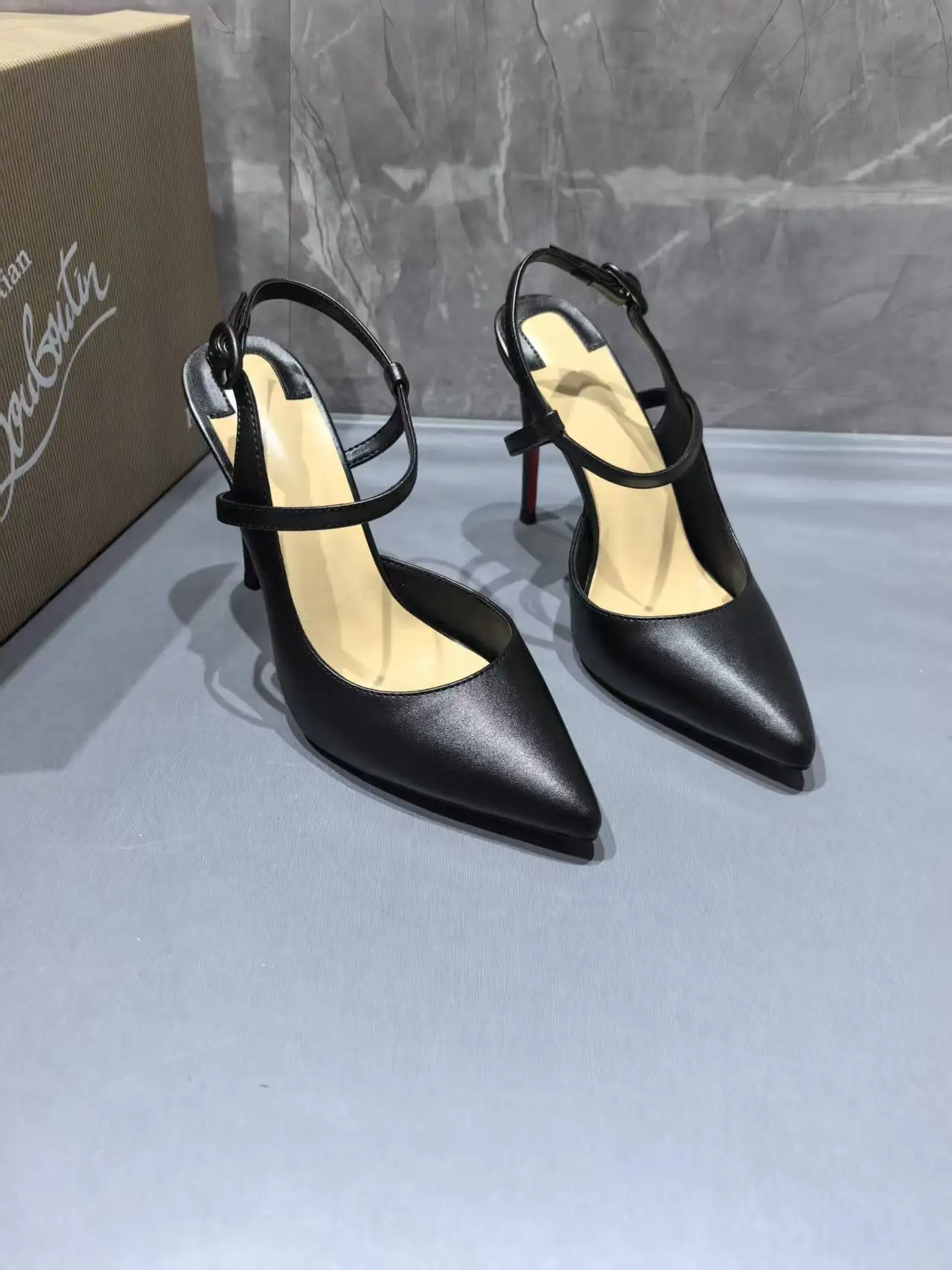 

Soft Leather Comfortable Stiletto Sandals Buckle Back Strap High Heels Black Dinner Solid Color Party Pumps Women Shoes