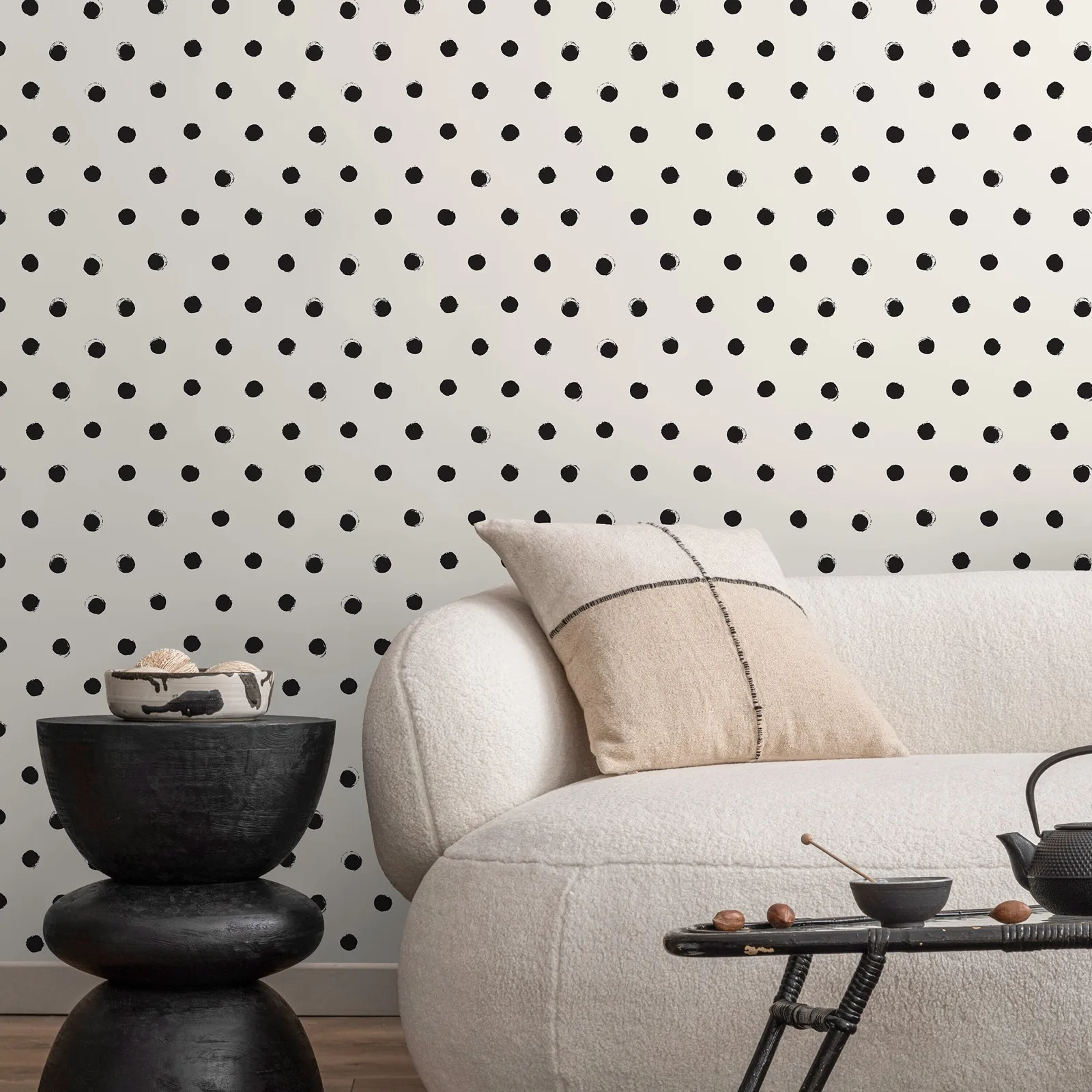 Minimalist Black Dots Wallpaper Peel and Stick,Simplicity Wallpaper For Living Room Decor Wall Art,Self-adhesive Or Traditional