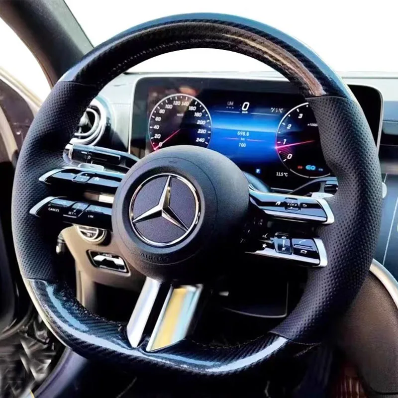 

For Mercedes Benz C-Class W206 E-Class W213 S-Class W223 2021 Hand Stitched Nappa Leather carbon fiber Car Steering Wheel Cover