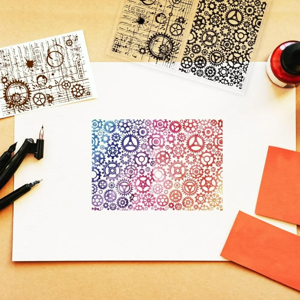 Mechanical Gears Clear Stamp Steampunk Silicone Clear Stamps Vintage Rubber Stamps for Scrapbook Photo Album DIY Card Hand