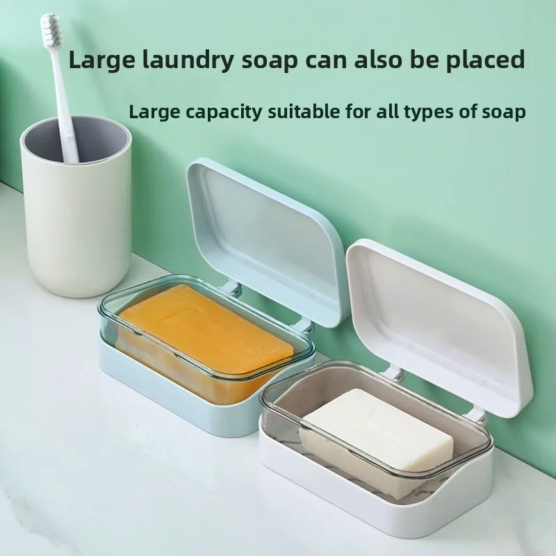 Laundry Soap Toilet Balcony Soap Box Toilet Balcony Flip Cover Soap Drain Transparent Simple Soap Box