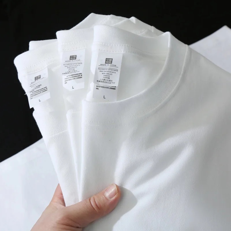 New Heavyweight 200g Pure Cotton round Neck Five-Quarter Short Sleeve T-Shirt Men's Casual Loose Solid Color Large Size Half...