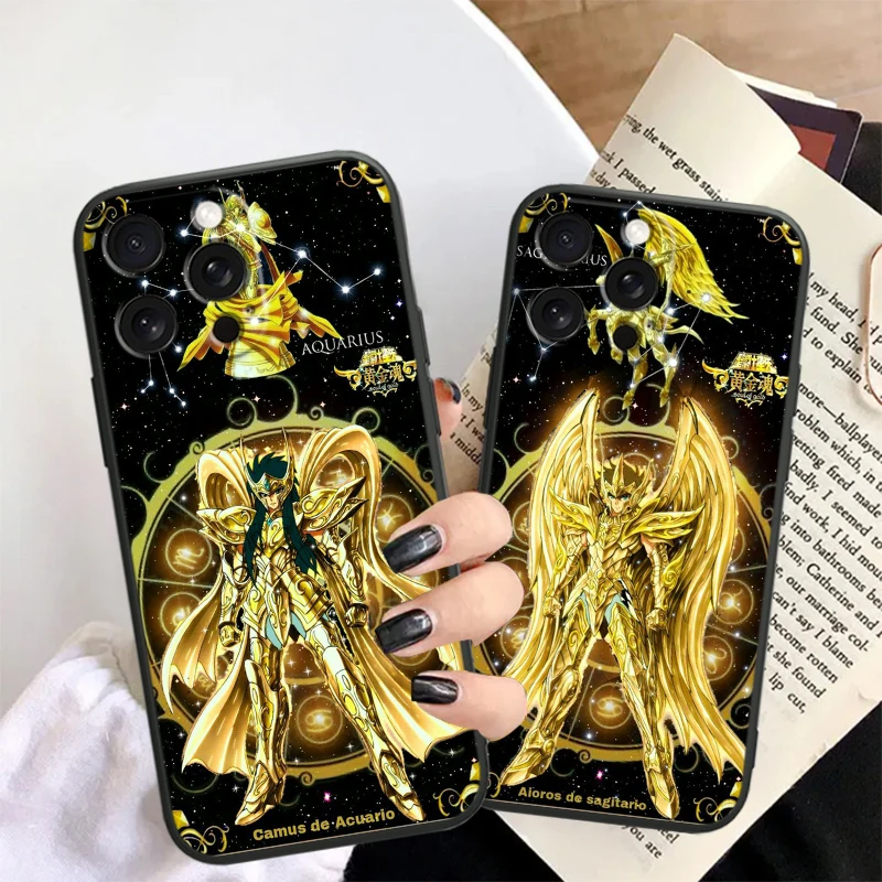 Saintseiya-iPhone用ソフトフォンケース,ブラック,12の星座,15, 14, 13, 12, 11,xs,xr,x,8, 7,se pro max,plus,mini