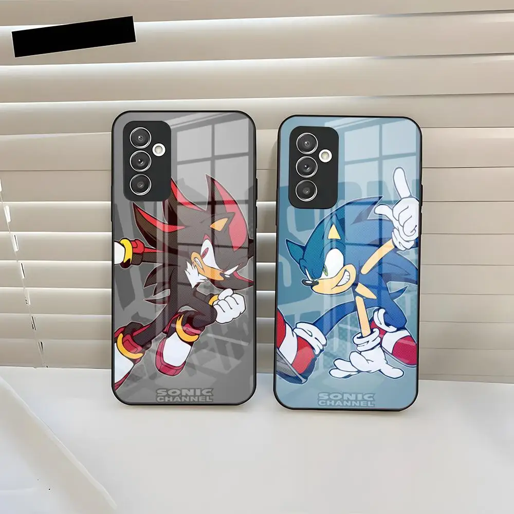 Cartoon Hedgehog S-Sonices Phone Case For Samsung S26 S25 S24 FE S23 S22 S21 Plus S20 Ultra Note20Ultra Black Glass Cover