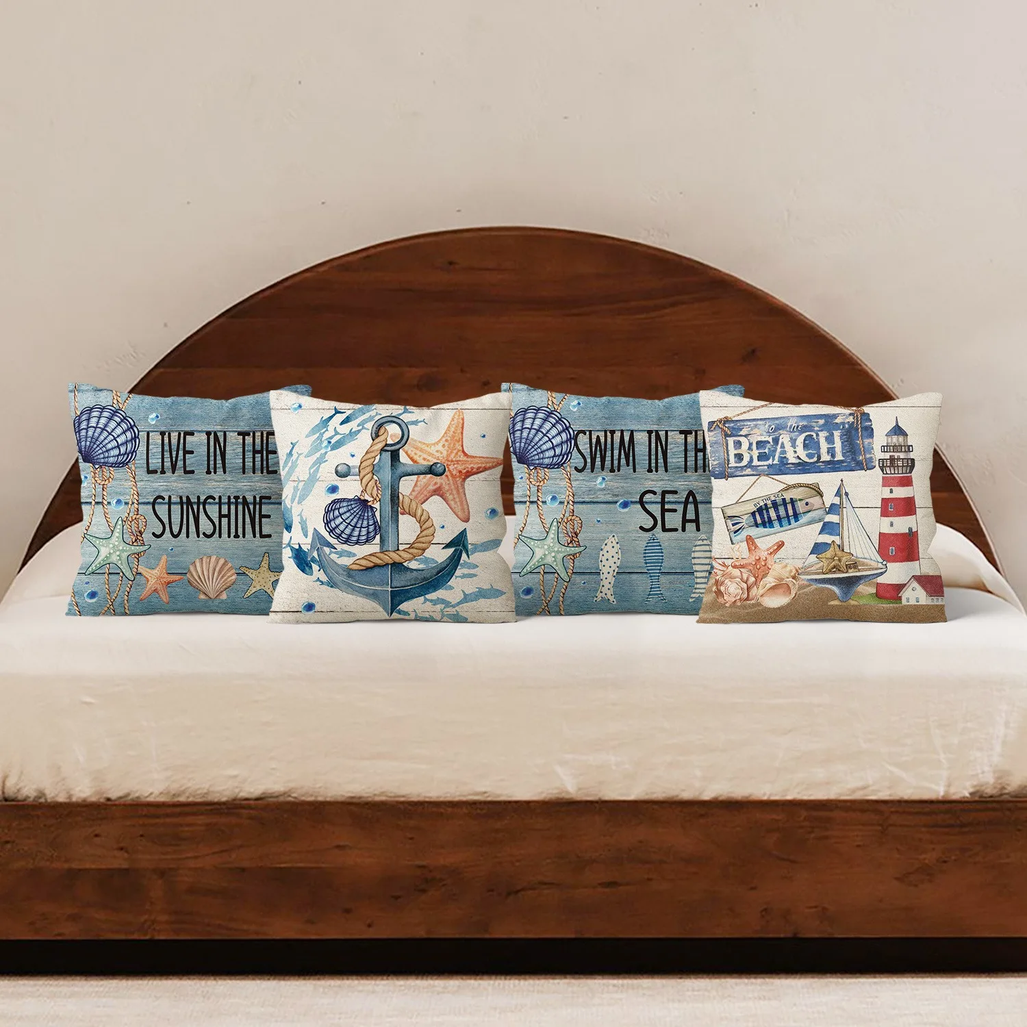 

Nautical Elements Pattern Home Decor Pillow Cover Living Room Sofa Polyester Cushion Cover with Zipper