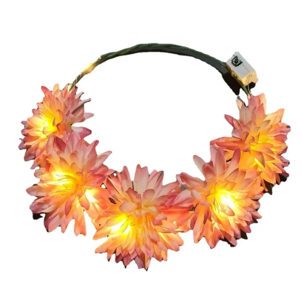 Flor brilhante Wreath Wreath Headband, Férias LED Light, Simulação litoral, Praia coroas