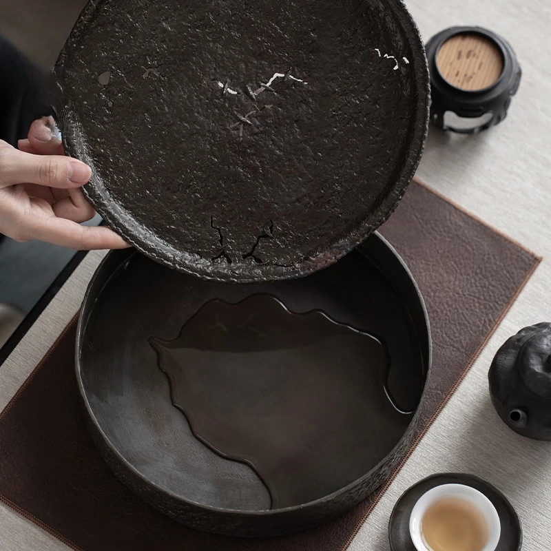 Retro handmade tea tray, household water storage tea tray, Kung Fu tea set water storage dry brewing table pot