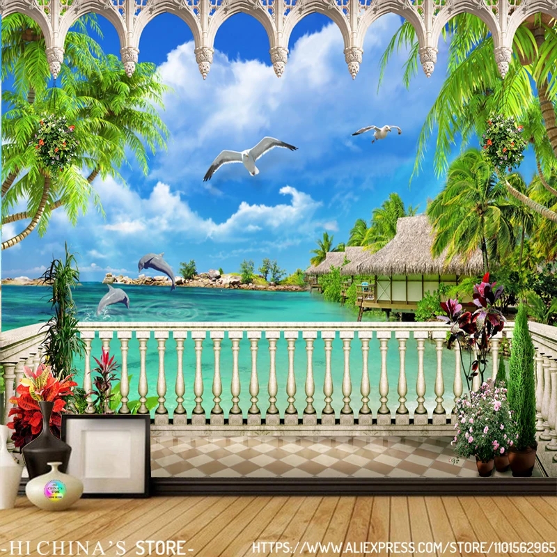 

Natural Landscape Tapestry Sea Beach Waterfall Room Decoration Aesthetics Bohemian Home Decor Balcony railings Wall Hanging