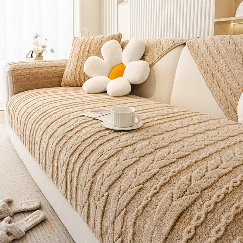 Cat Scratch  Resistant Winter Warm Wheat Pattern Sofa Slipcover multi-size Textured Anti-slip Sofa Cushion Pet Friendly Sofa pad