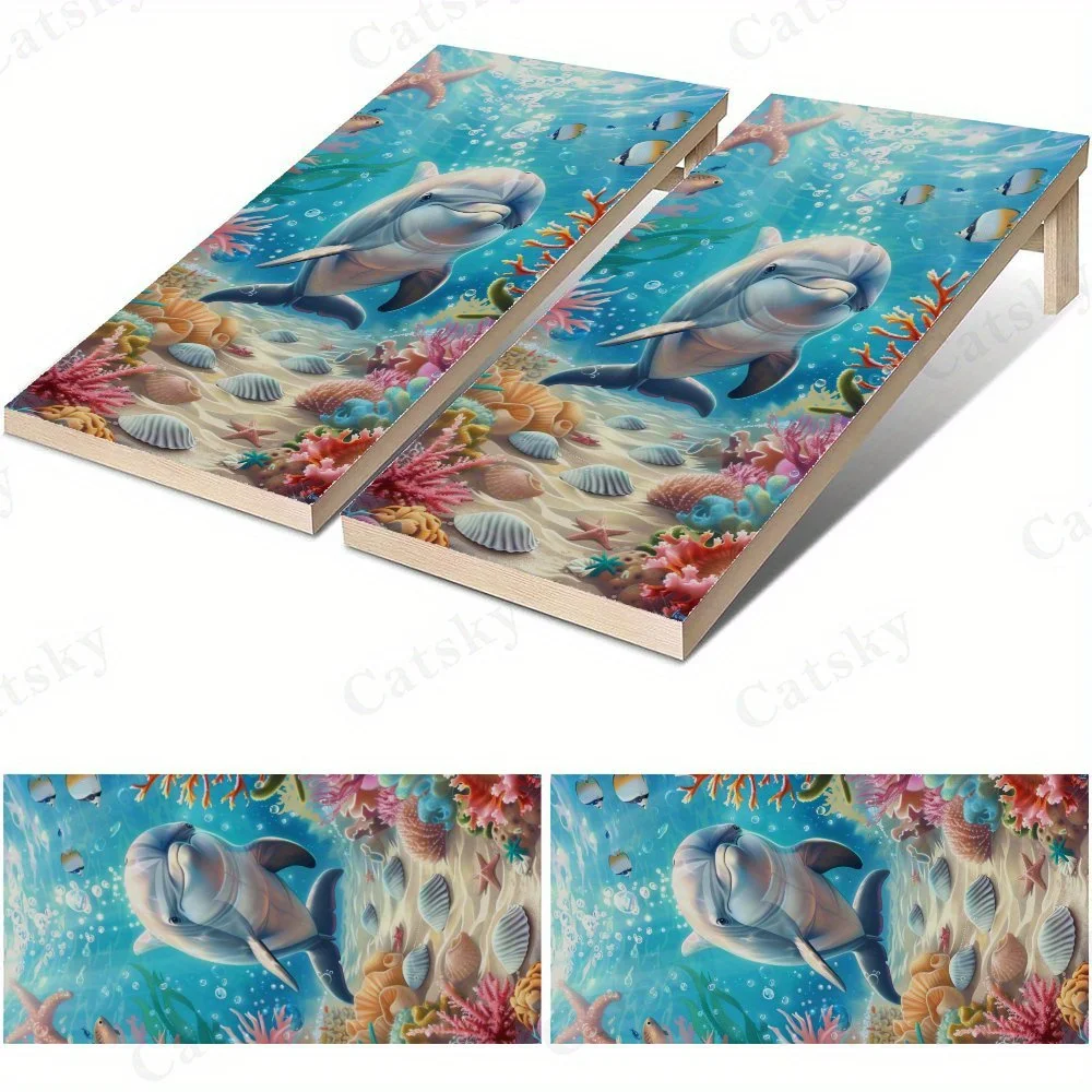 

Водонепроницаемая виниловая доска Cornhole на тему дельфинов для дайвинга, дизайн настольной игры на открытом воздухе из ПВХ, идеально подходит для занятий спортом и отдыха