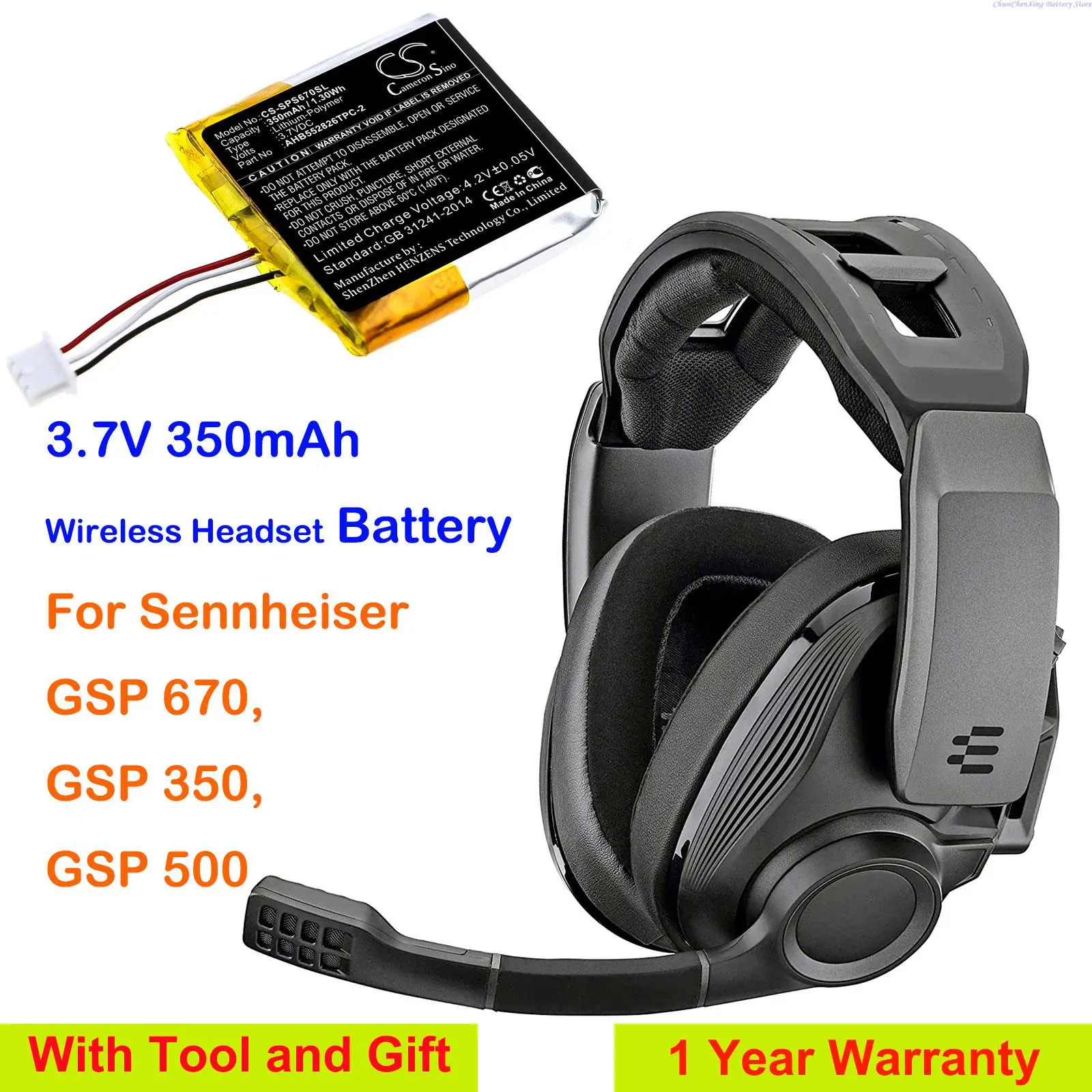 

Cameron Sino 350mAh Replacement Wireless Headset Battery AHB552826TPC-2 for Sennheiser GSP 670, GSP 350, GSP 500 +Tool and Gifts