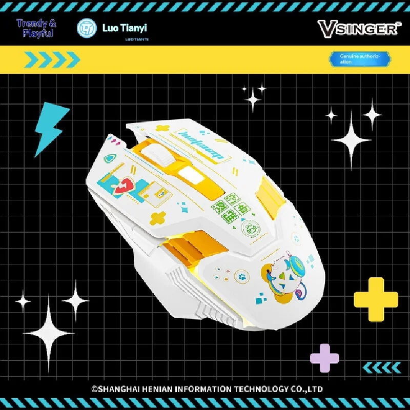 

Проводная мышь Vsinger Luo Tianyi, официально лицензированная, бесшумная, серия E Sports Girl, аниме-периферия для офиса, игр и фанатов аниме