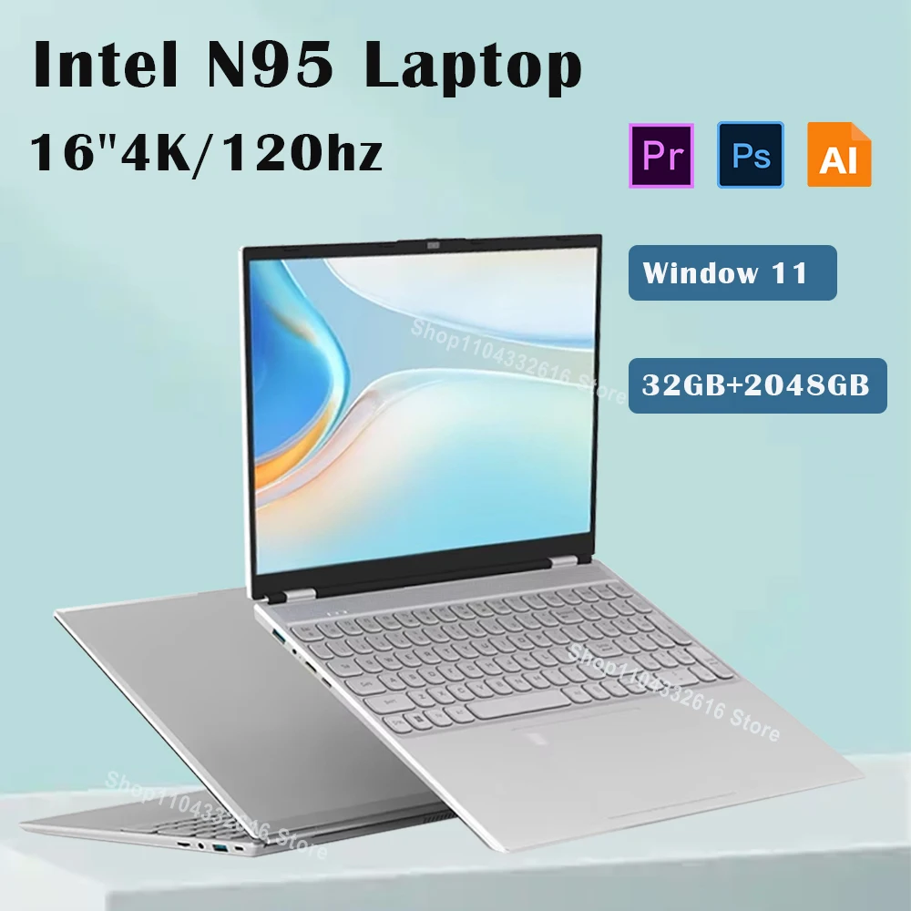 Global version Intel N95 4K HD120HZ Display Windows11 16inch 3840*2160 Pro Celeron N95 Laptop Fingerprint Office Gaming notebook