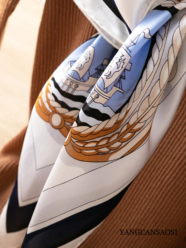 Light Luxury Blue and White Na - Scarf Silk Square ulasan dan harga