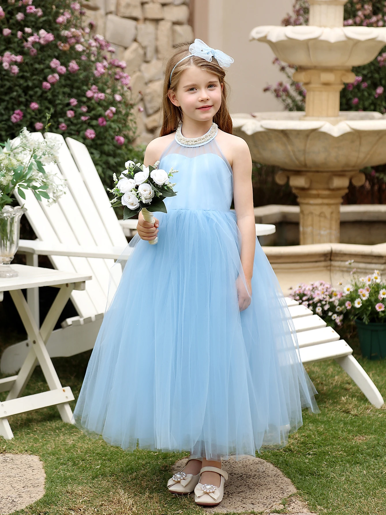 

Детская мода с вырезом синего цвета из тюля в стиле фэнтези, платья принцессы для выпускного вечера, свадебные платья подружки невесты, элегантные платья с цветочным узором для девочек, Firs