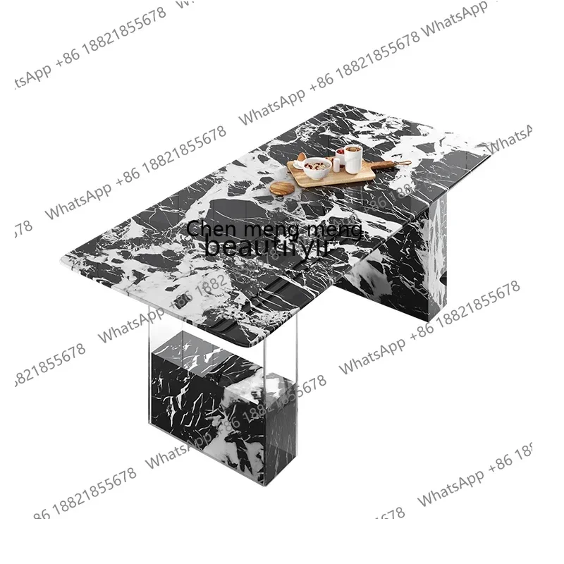 ss7486 طاولة طعام معلقة من الرخام، طاولة طعام مستطيلة من الحجر الأسود الفاخر خفيفة فاخرة من الأكريليك وابي سابي مقاس الرياح APA
