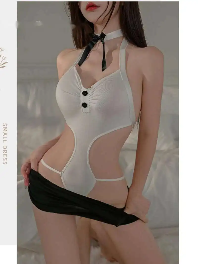 

Sexy Lingerie OL Professional Female Secretary Role-playing Hot Split Neck Jumpsuit Buttocks Two Piece Skirt Set Uniform PWN7