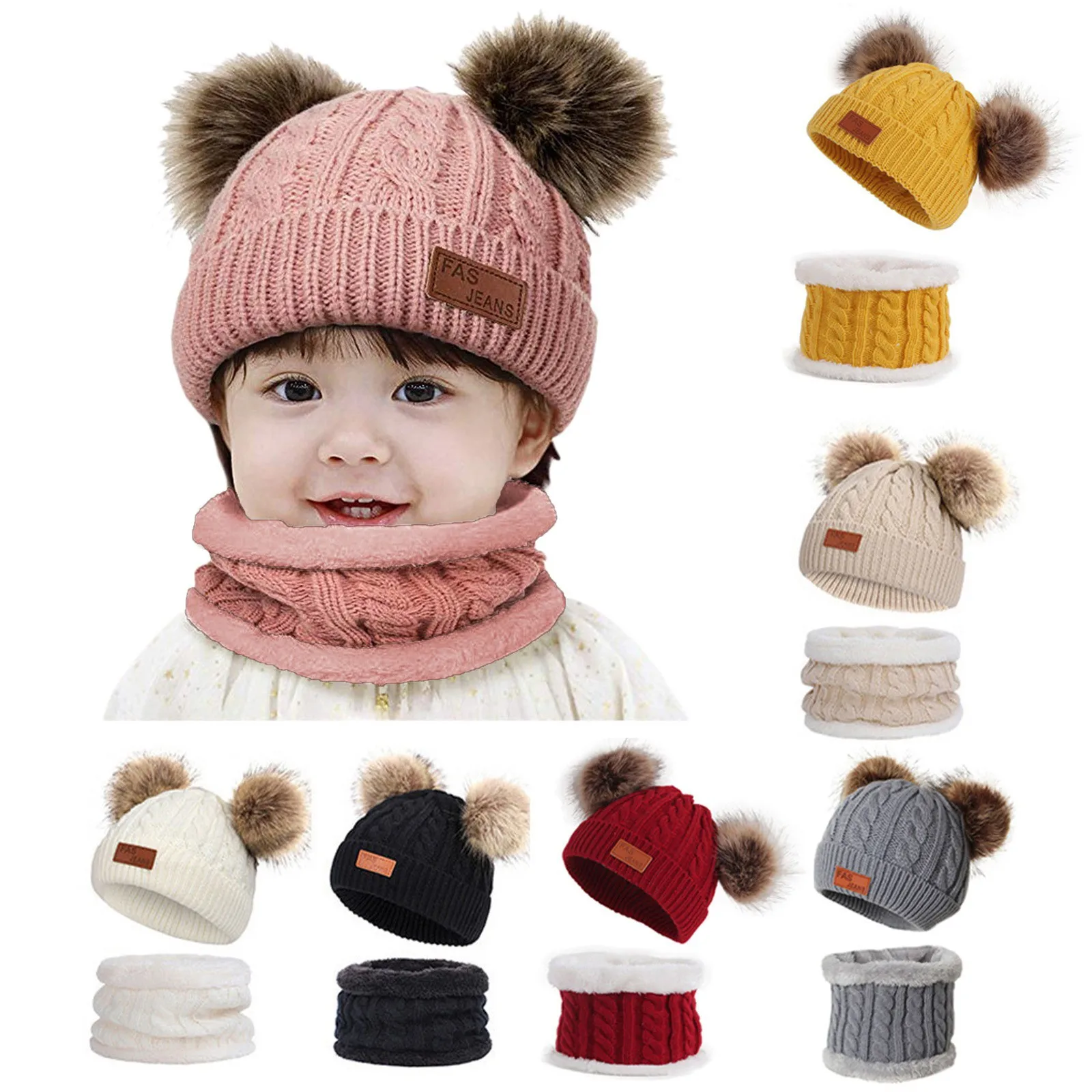 2 Year Old Boys Hats Infant Toddler Winter Cute Hat For Baby Girl Boy Knitted Warm Skiing Caps Pompom Baby Bath Umbrella Hat