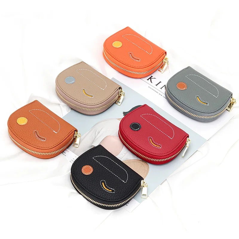 New Leather Women's Ultra-thin Contrast Color Zipper Card Holder Bag Multi-card Slot Creation Document Coin Purse