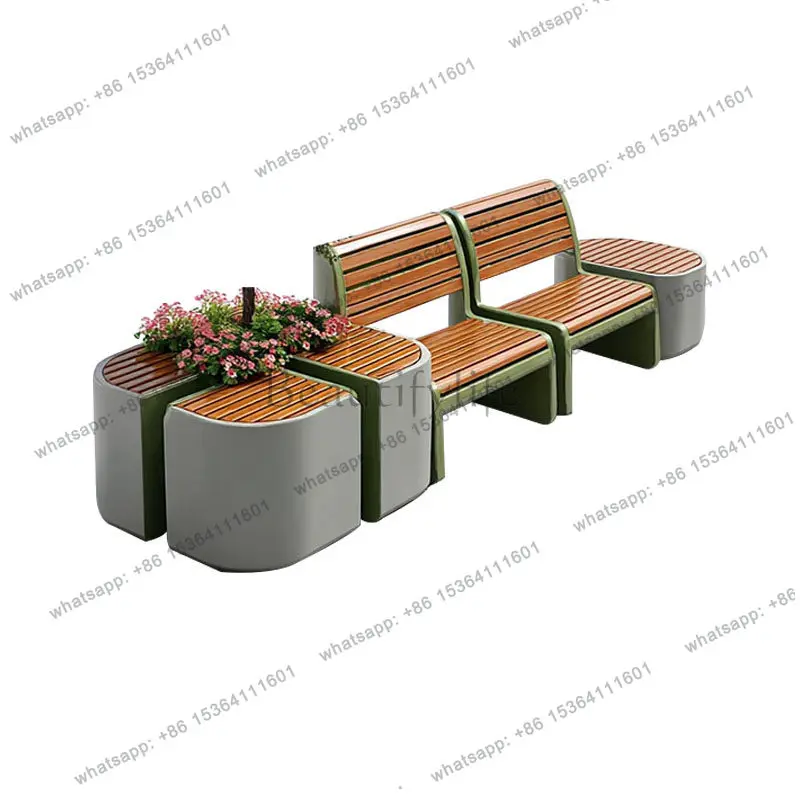 Stainless steel outdoor bench combination fence partition commercial street outdoor lounge seating