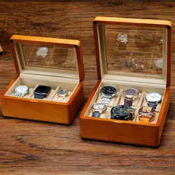 Solid Wood Watch Storage Box Men Wrist Watches Organizer Boxes with Transparent Window Retro Bracelet Jewelry Display Case