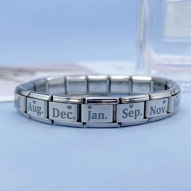 

2024 New Trendy 12 Month Italian Charm Links Fit 9mm DIY Custom Bracelet Stainless Steel Fashion Jewelry Hand Making Accessories