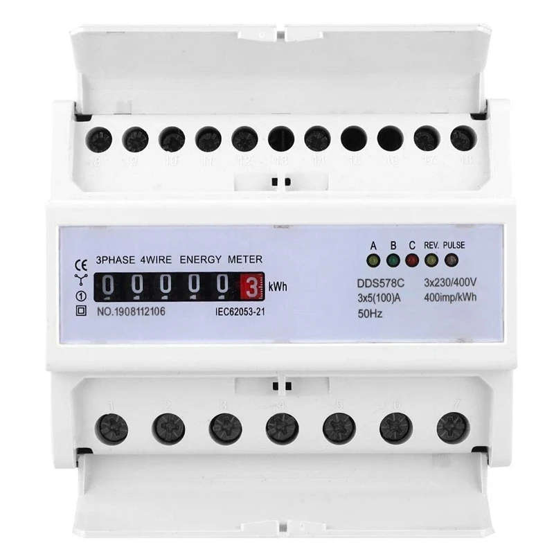 DDS578C Three-Phase Four-Wire Rail Type Electric Energy Meter DIN Rail Power Consumption Power Meter 380V