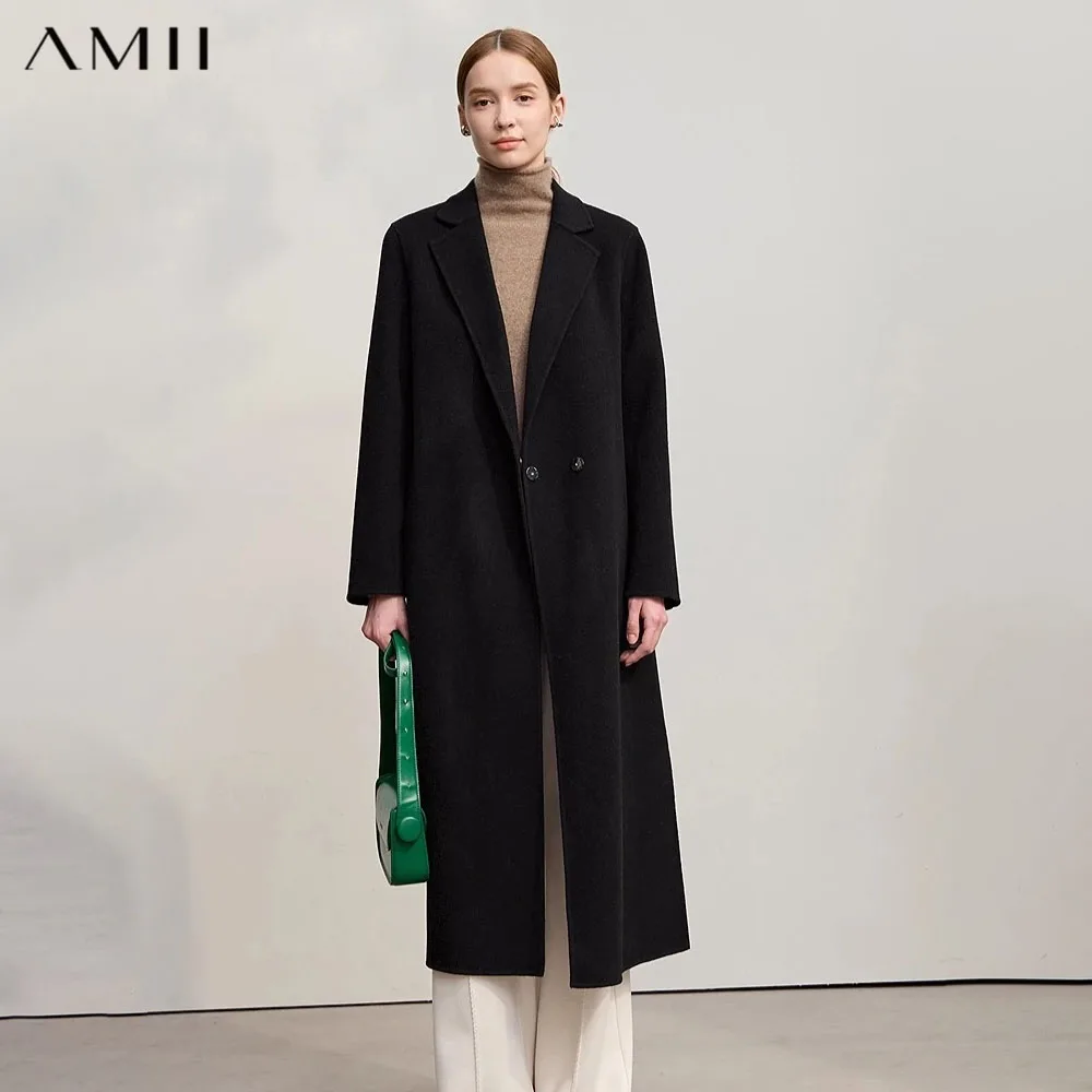 AMII Minimalist Women's Jacket Coat 2026 Winter New Loose Long Sleeves Women's Outerwear Wool Warm Winter Coat Female 12524043