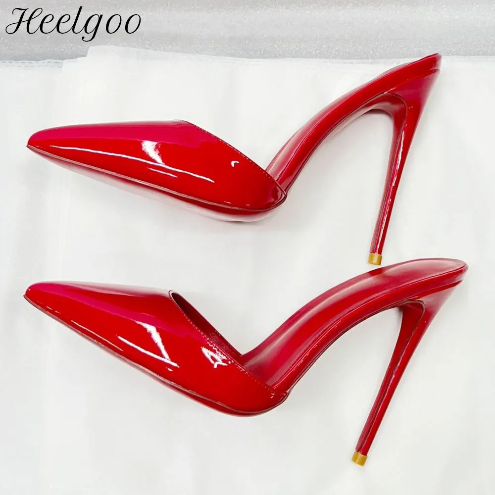 

Black Patent Leather Mule Pumps Sexy Slingback Party Evening Stilettos Slip On Outdoor Slipper Thin High Heels Pointed Toe Shoes