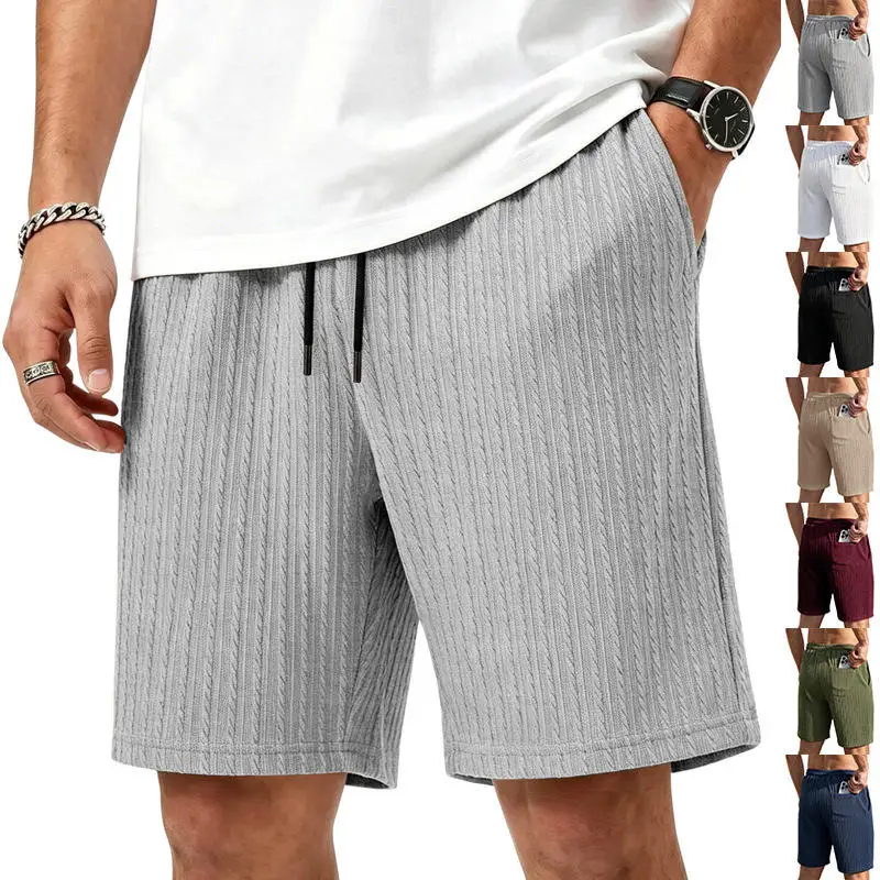 New Men's Casual Elastic Knitted Loose Breathable Heavyweight Sport Shorts Summer Season Knee above Length Polyester Fabric