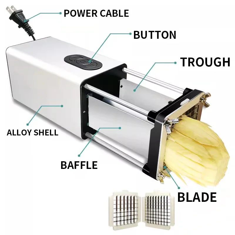 Electric Potato Cutter Automatic Potato Slicer French Fries Cutter Stainless Steel Fruit Vegetable Slicer 1/2 or 3/8 inch Blade